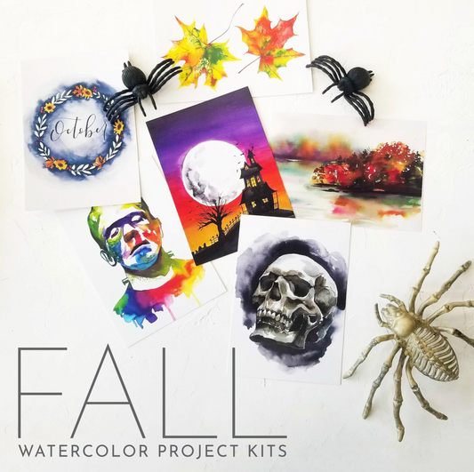 watercolor projects themed fall and halloween
