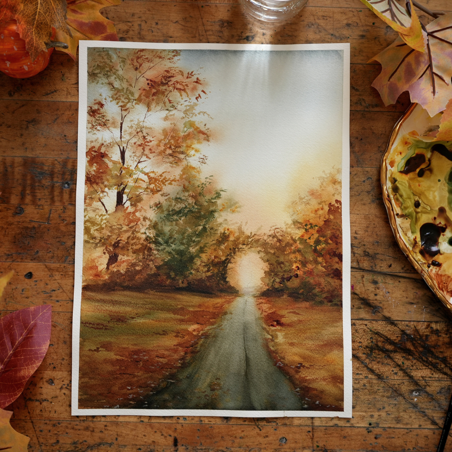 Watercolor Autumn Road - Digital Kit