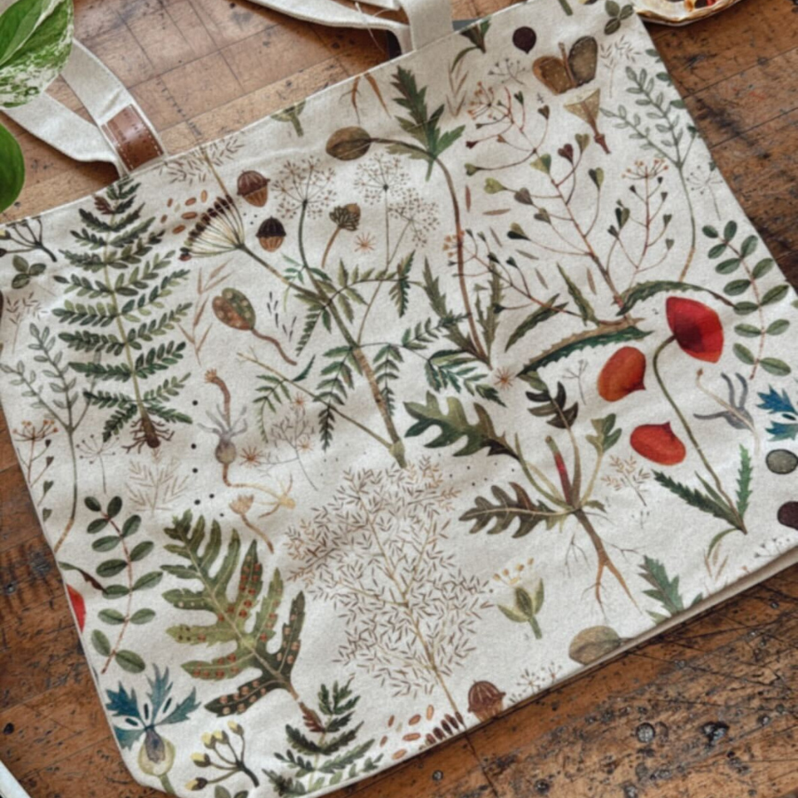 Green and Flowers Canvas Tote Bag
