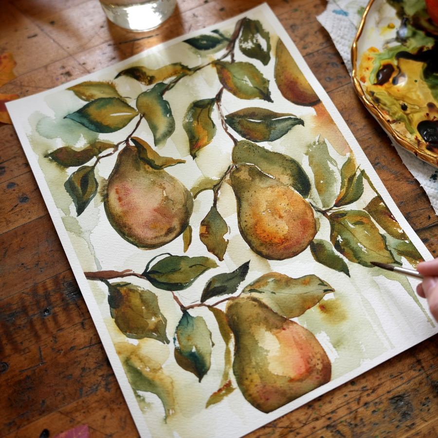 Watercolor Pear Pattern - Digital Kit